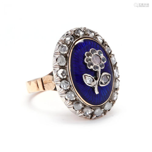 Antique 18KT Gold, Diamond & Enamel Ring