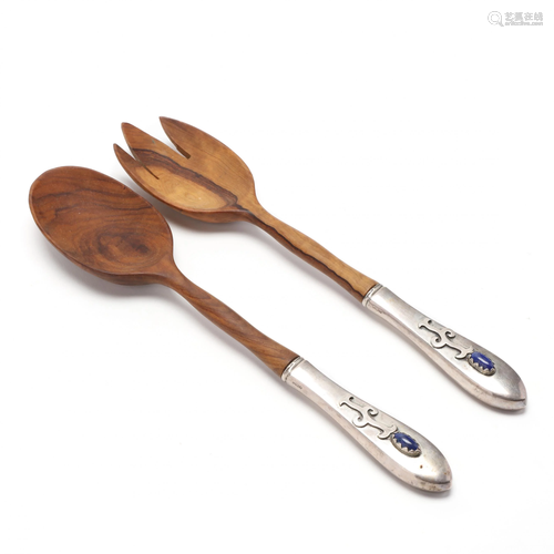 Pair of Sterling Silver Handled Salad Servers