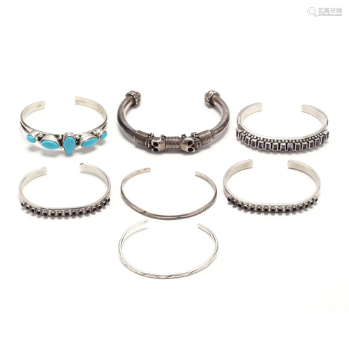 Seven Silver and Gem-Set Cuff Bracelets