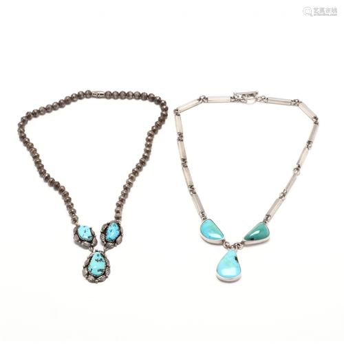 Two Silver and Turquoise Necklaces