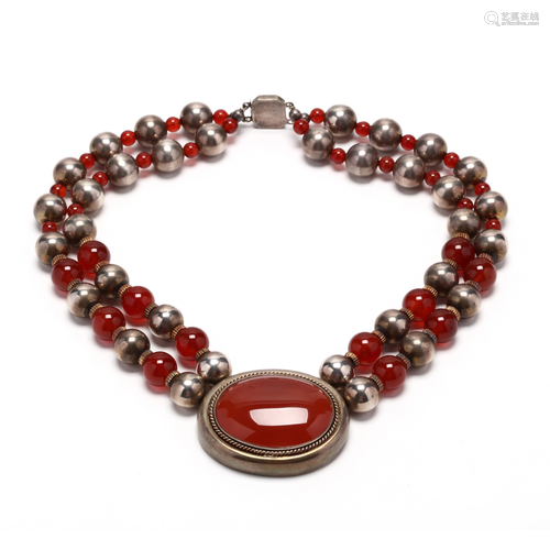 Sterling Silver and Carnelian Necklace