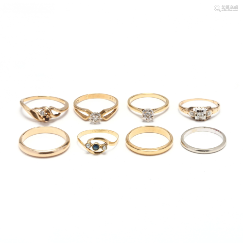 Eight Gold and Gem-Set Rings