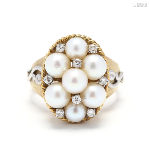 18KT Gold, Pearl, and Diamond Ring