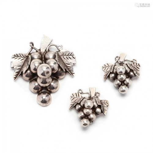 Sterling Silver Earrings and Brooch, Mexico