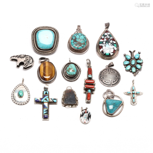 Group of Southwestern Silver and Gem-Set Pendants