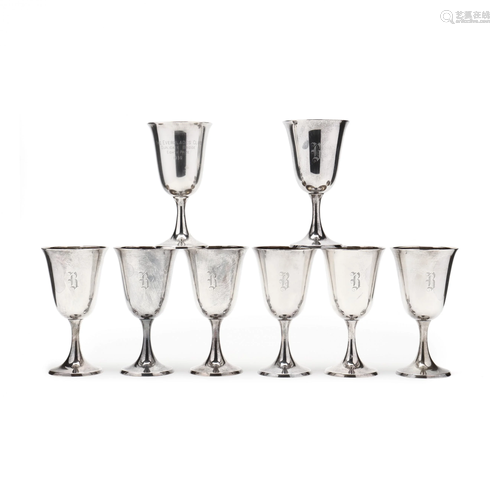 An Assembled Set of Eight Sterling Silver Goblets