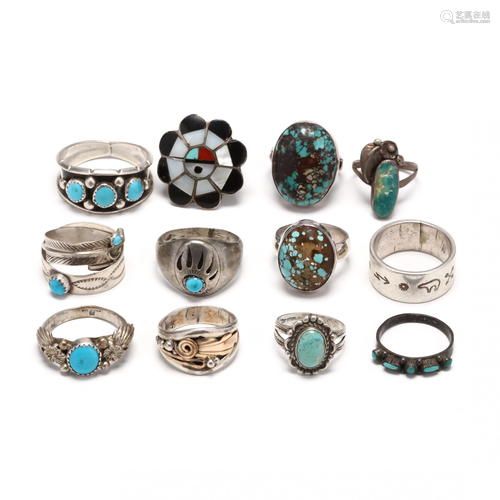 Group of Southwestern Silver and Gem-Set Rings