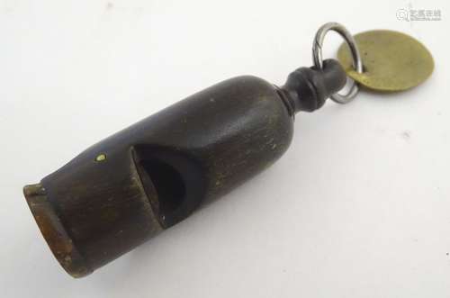 Railwayana: a Victorian carved and turned horn guards' whistle, stamped 'N.E.R.' (North Eastern