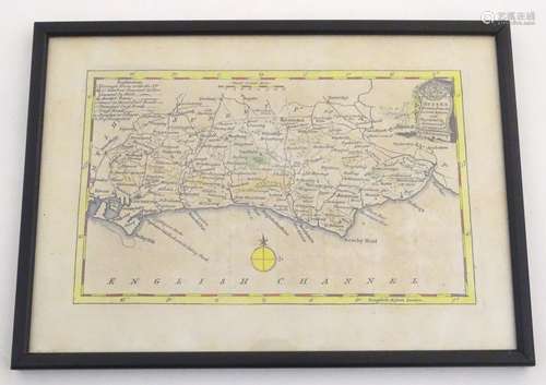 An 18thC hand coloured map of Sussex engraved by Thomas Kitchin (1718-1784) and published in Henry