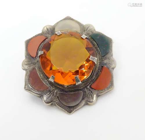 A silver brooch set with various Scottish hardstone agate etc. 1