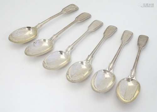 A set of 6 Victorian silver fiddle and thread pattern teaspoons. Hallmarked London 1863 maker H J