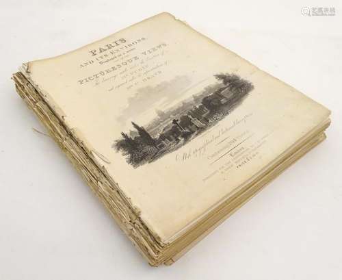 Engraved plates from Augustus Welby Pugin's Paris and its Environs, displayed in a series of