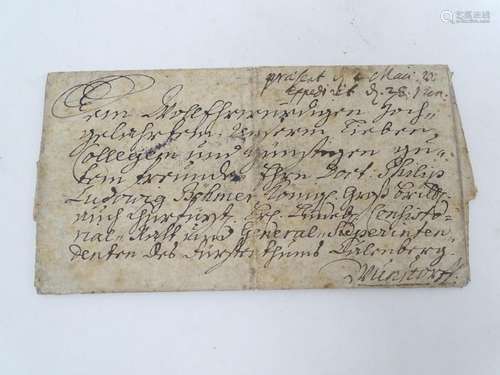 An early 18thC German document with reference to Philipp Ludwig Böhmer and dated 1725. Approx 12 1/