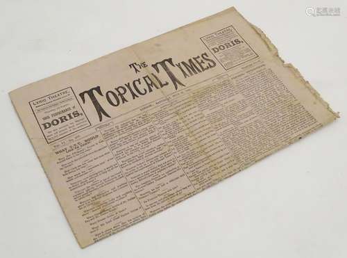 Newspaper: A copy of The Topical Times, published 27th July 1889, vol. VI, no. 285, with adverts for