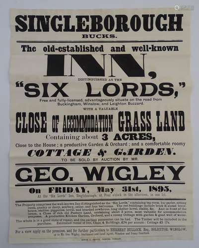 Buckinghamshire local interest: a Victorian auction advertising poster, 'Singleborough - the old-