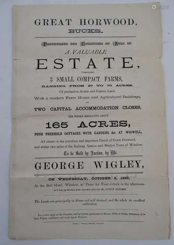 Buckinghamshire local interest: a Victorian property auction advertising prospectus/catalogue, '