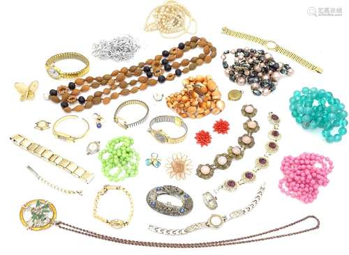 A quantity of assorted costume jewellery to include beads, dress watches etc. Please Note - we do