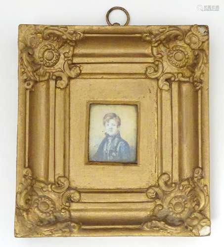 A 19thC rectangular watercolour portrait miniature of a young boy, W. I. Paton. Approx. 1 5/8