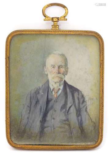 An early 20thC rectangular watercolour portrait miniature, by Miss D. P. Ward. Depicting a seated