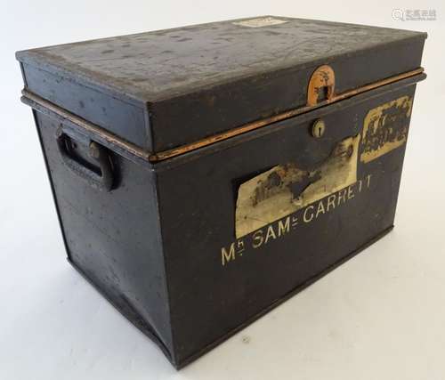 A mid-20thC deed box, of steel construction with black painted finish, 18