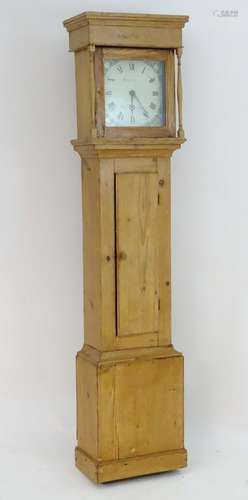 A Victorian pine cased 30 hour long case clock with painted dial, signed ' R . Freeman, Great