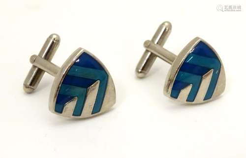 silver plate cufflinks with enamel decoration. Please Note - we do not make reference to the