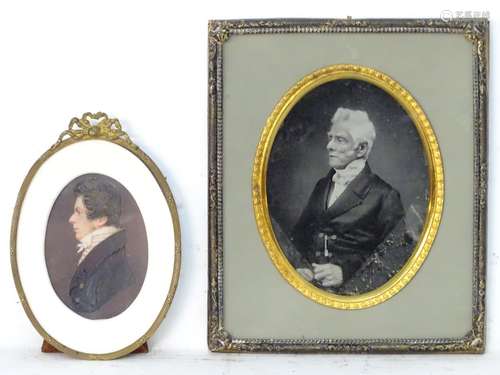 Early XIX, English School, An English oval watercolour and gouache portrait miniature depicting a