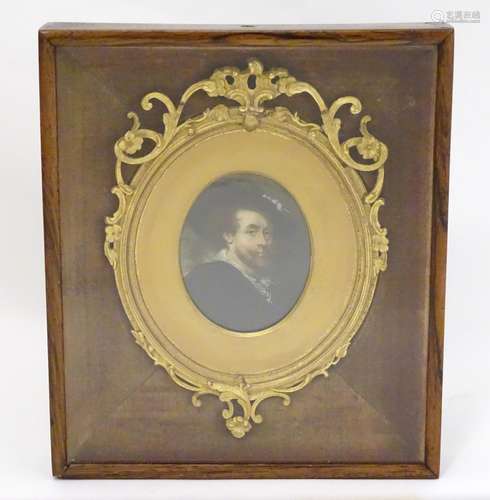 A 19thC oval watercolour and bodycolour portrait miniature after Sir Peter Paul Rubens (1577-1640)'s