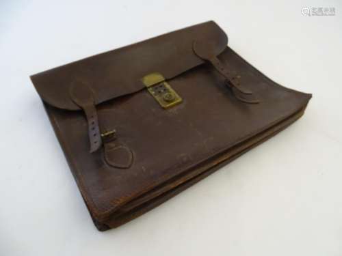 A mid-20thC document case/satchel, leather with gold-tooled inscription 'Shell Mex & B.P. Ltd',