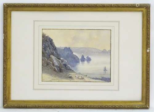 Indistinctly signed A. B. Caves, XIX, English School, Watercolour, A coastal scene with sheep