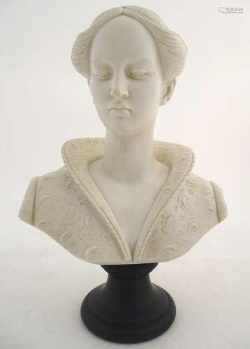 A 20thC reconstituted marble bust of a lady in a Medici collar, after A. Giannelli, Italy. Signed