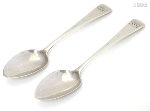 A pair Victorian silver Old English tea spoons, Hallmarked London 1840, maker Charles Boyton.