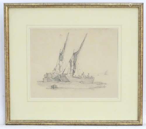 Attrib. J. B. Ladbrooke (1803-1879), Pencil on paper, English Marine School, A seascape scene with