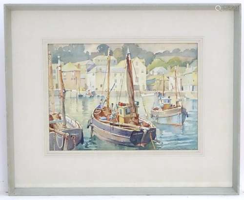 Philip Collingwood Priestley (b. 1901), English School, Watercolour, Mevagissey, Cornwall, A harbour