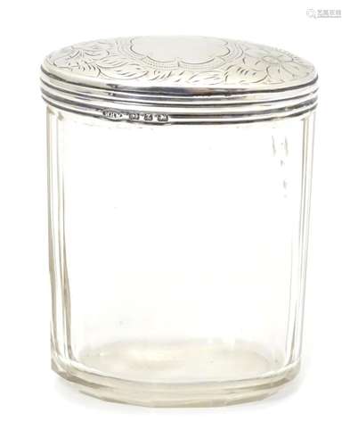 A Victorian glass dressing table / toilet jar with silver top, hallmarked Birmingham 1899, maker