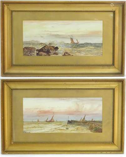 M. Walton, XX, English Marine School, Watercolours, A pair, Sailing boats on a rough sea, one with a