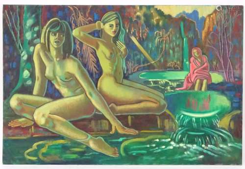 Richard Turner, known as Turneramon (1940-2013), English School, Oil on canvas, Nude women bathing