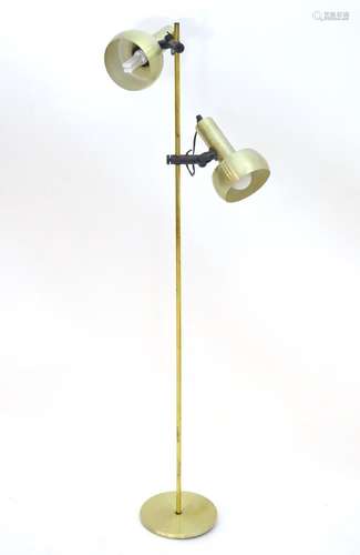 Vintage Retro, Mid-Century: a European standard lamp, in gilt finish with two uplights (adjustable