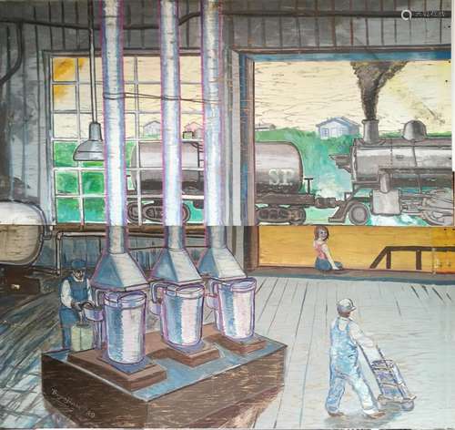 Jerry Boyajian, XX, American School, Two-Sectional Mural, Fish Oil Separators, in memory of C.