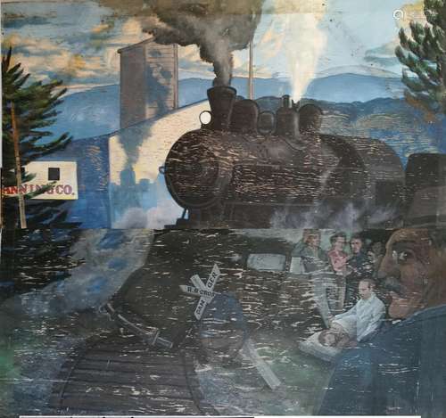 John Middleton, XX, American School, Two-Sectional Mural, Death of Ed Ricketts, sponsored by