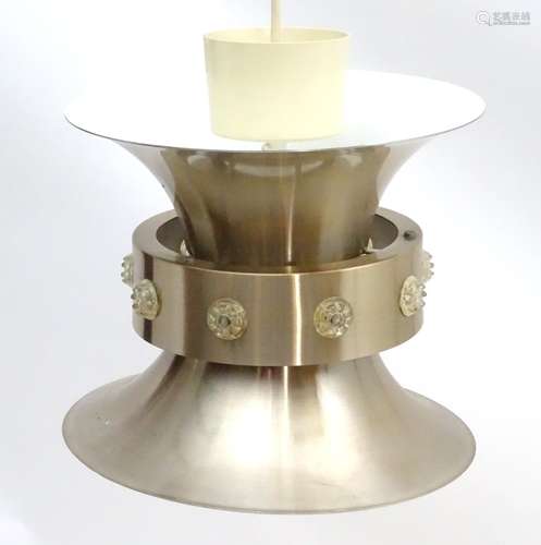 Vintage Retro, Mid-Century: a European pendant light, light gilt finish with lucite detail and white