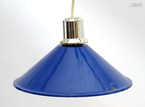 Vintage Retro, Mid-Century: a European pendant light, in blue finish with chromed fitting and