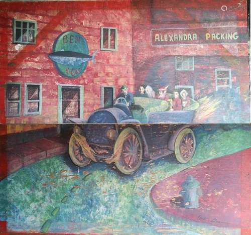 Anita Benson, XX, American School, Mural, Early Row Scene, Cannery Row, sponsored by Steinbeck