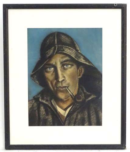 K. Schaefer, XX, Continental School, Pastel on paper, A portrait of a fisherman smoking a pipe.