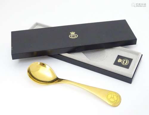 A Georg Jensen sterling silver gilt and enamel 1978 year spoon Globe Flower in original box. Approx.