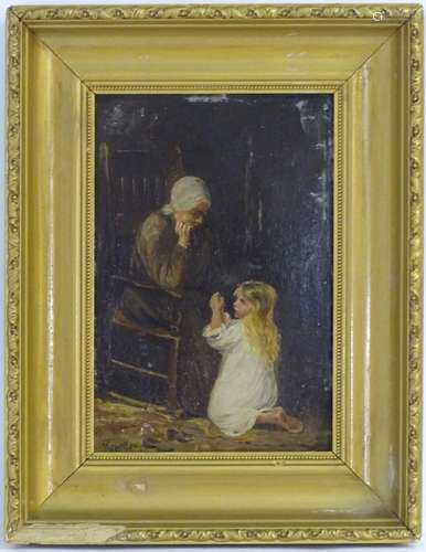 W. Hunter, XIX, Oil on board, An interior scene with a young girl and an elderly lady. Signed