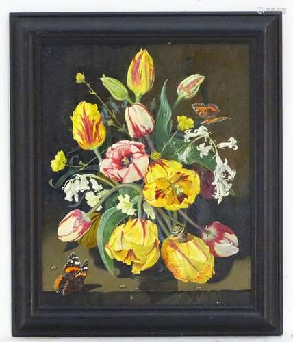 Manner of Susan Vogel (b. 1950), Oil on board, A Dutch style still life study of flowers and a