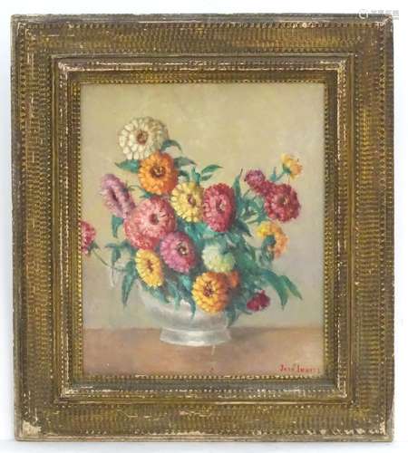 Jose Inniss, XX, Oil on board, A still life study of Chrysanthemums flowers. Signed lower right.