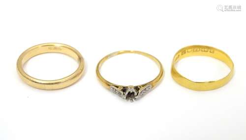 Three various rings including a 22ct gold ring (3) Please Note - we do not make reference to the