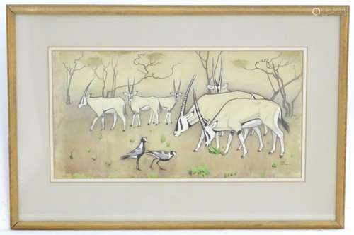 Keith Henderson (1883-1982), English School, Watercolour, Beisa Oryx, Kenya, Africa, A landscape